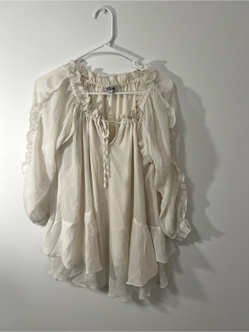 Tramp Cream Ruffle Peasant Blouse